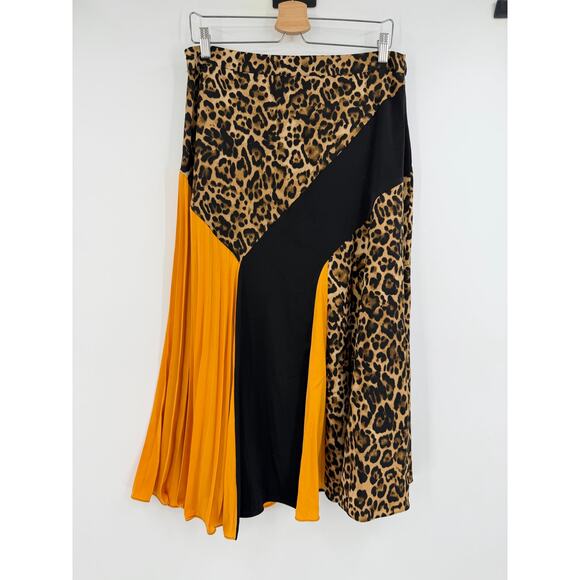 Lucy Paris Leopard Color Block Pleated Midi Skirt Size M  Artsy - Picture 3 of 12